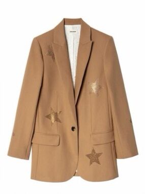 Zadig & Voltaire Camel Blazer with Glitter Star Accents